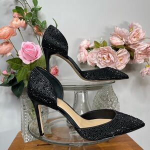 BADGLEY MISCHKA JEWELED - Elegant Black Stiletto Heels - Size 9